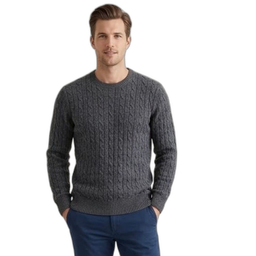 Brooks Brothers cable knit sweater mens L gray 100% scottish lambswool NWOT